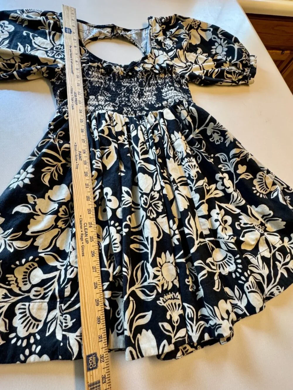 Free People Dear Delilah Mini Dress Medium Black Tan Floral Pockets Puff Sleeves
